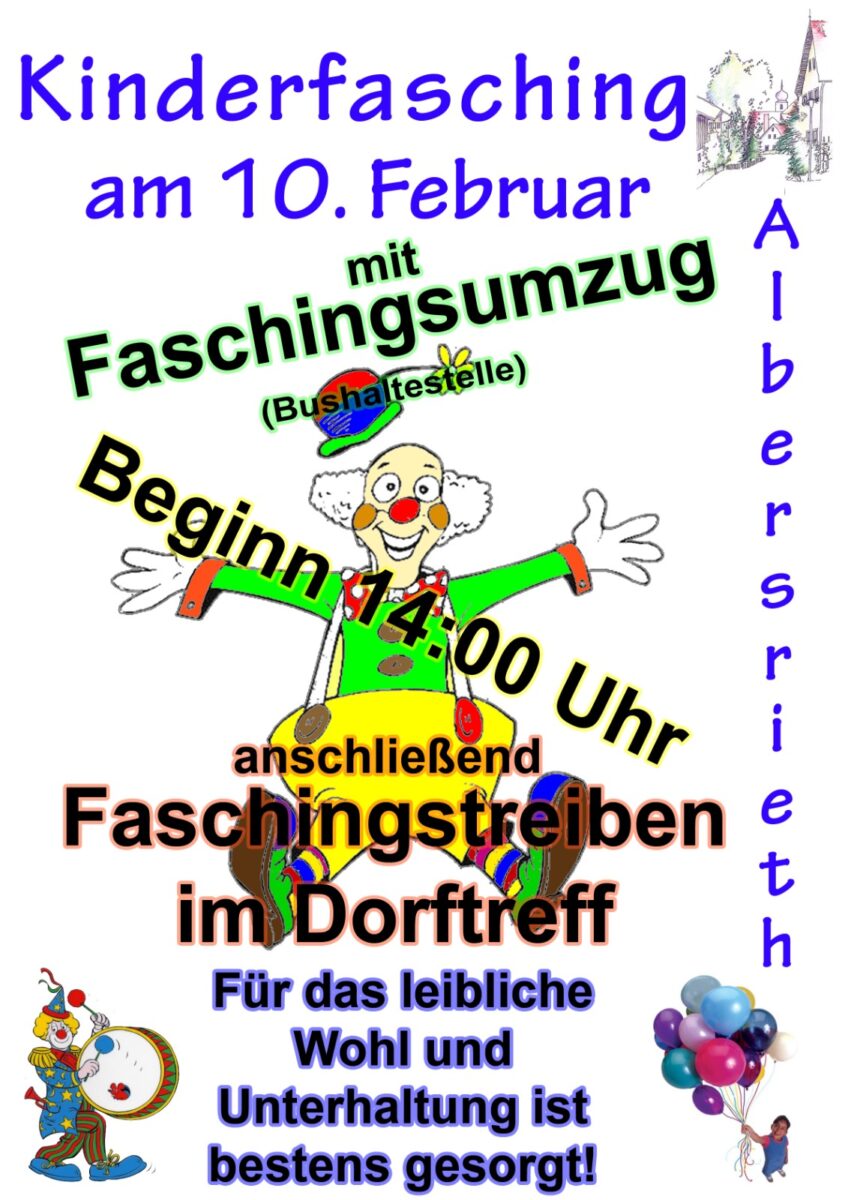 Kinderfasching Albersrieth 2024. Grafik Dr. Johannes Weig